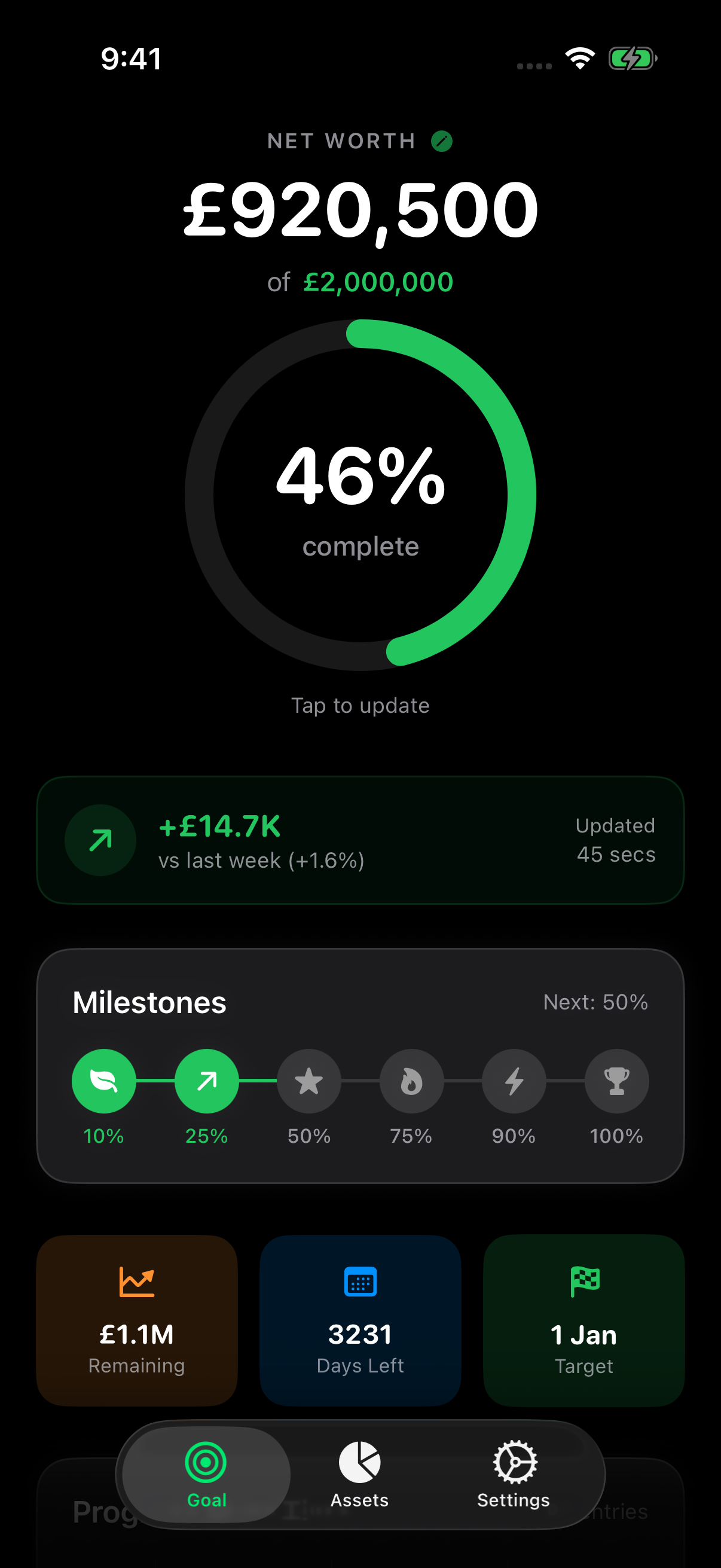 Goal tracking with progress ring